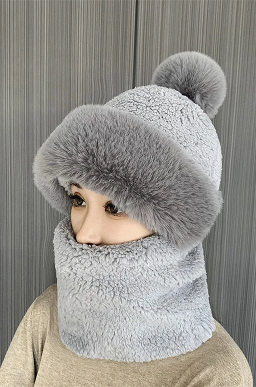 Conjunto de bufanda de invierno con capucha para mujer