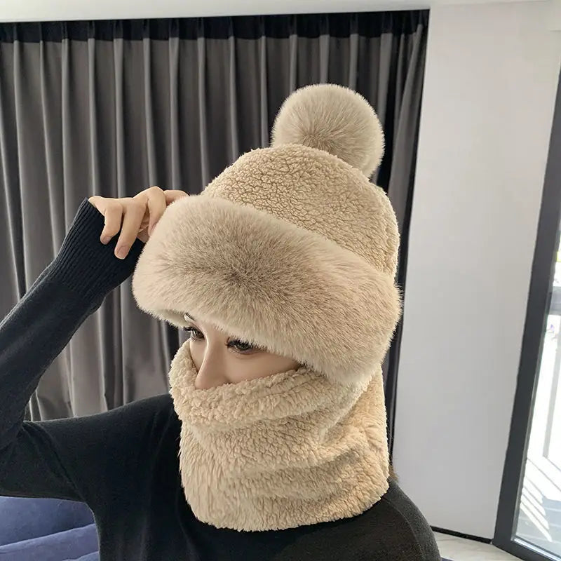 Conjunto de bufanda de invierno con capucha para mujer